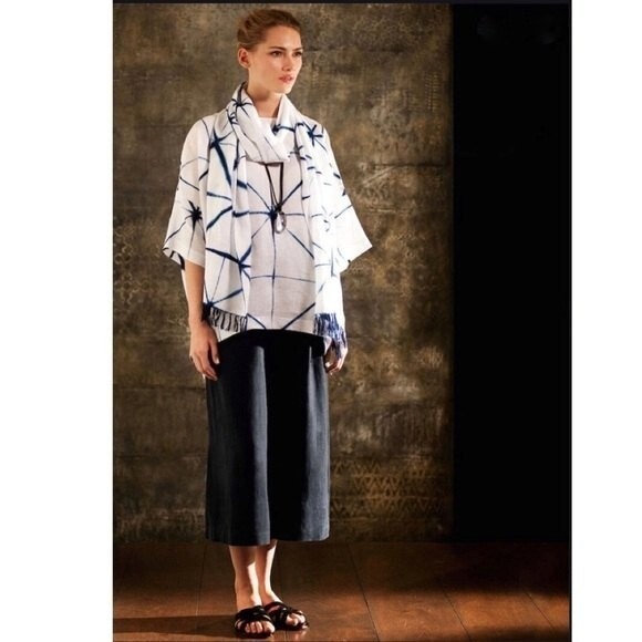 eskandar 3/4-Sleeve Tie-Dye Linen Tunic 6-8 NWOT